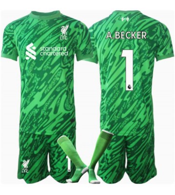 Liverpool Alisson Becker #1 Brankář Venkovní dres komplet pro Děti 2024-25 Krátkým Rukávem (+ Krátké kalhoty)